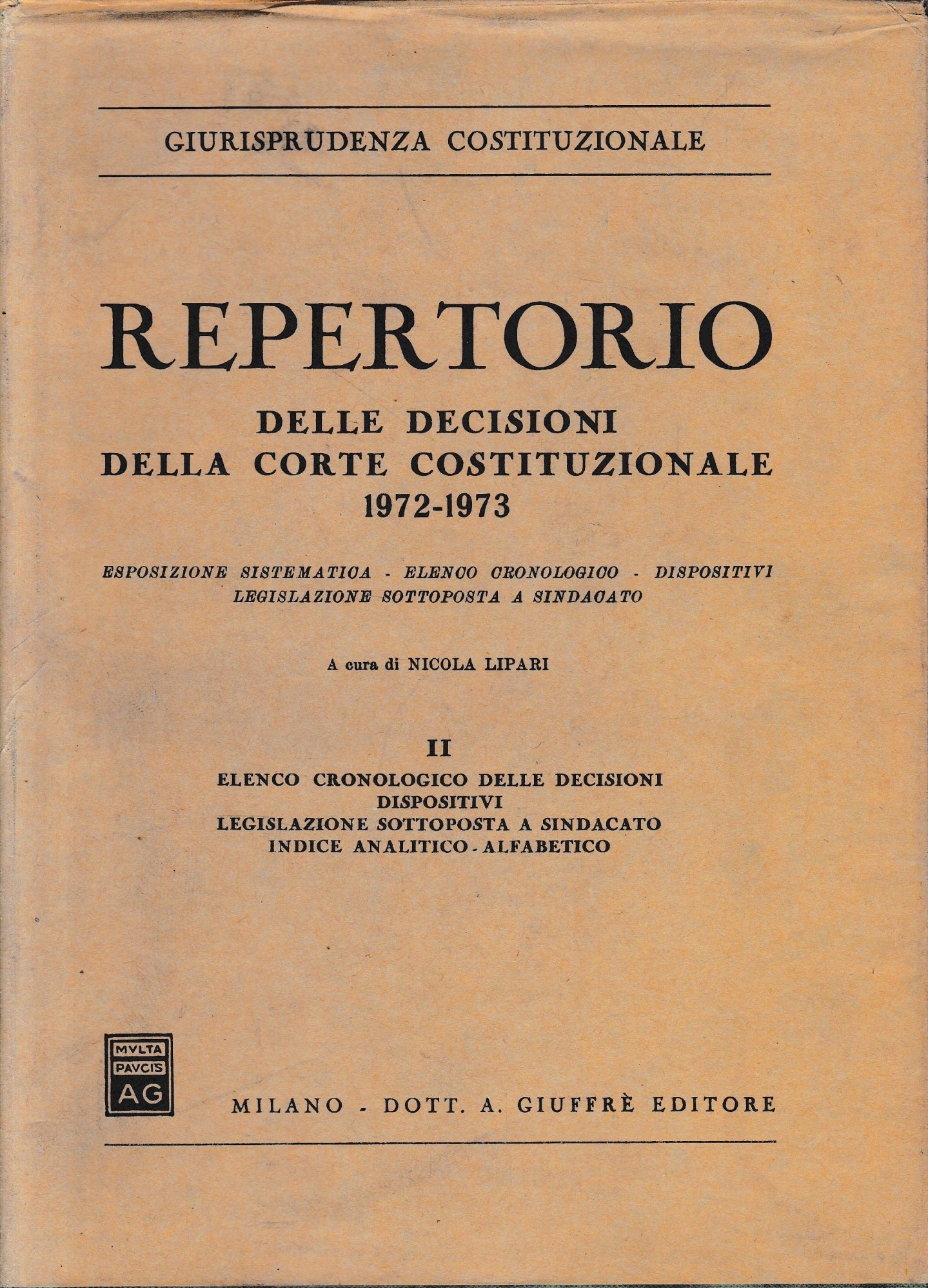 Repertorio delle decisioni della Corte Costituzionale 1972-1973, vol. 2 - copertina