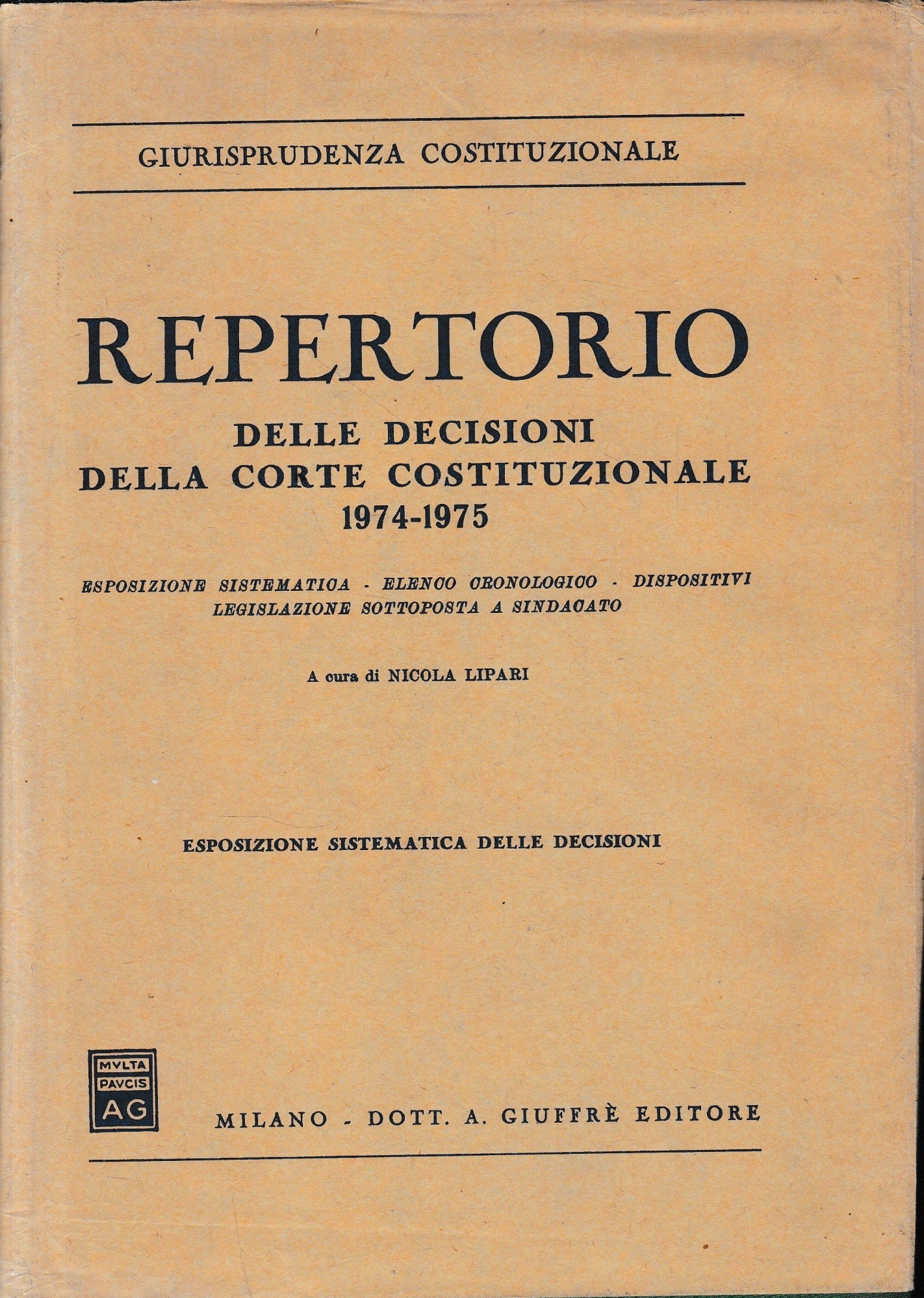 Repertorio delle decisioni della Corte Costituzionale 1974-1975 - copertina
