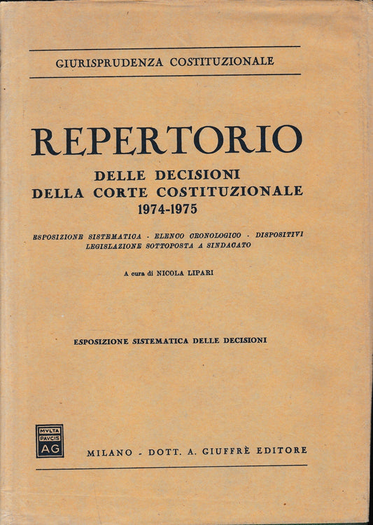 Repertorio delle decisioni della Corte Costituzionale 1974-1975 - copertina