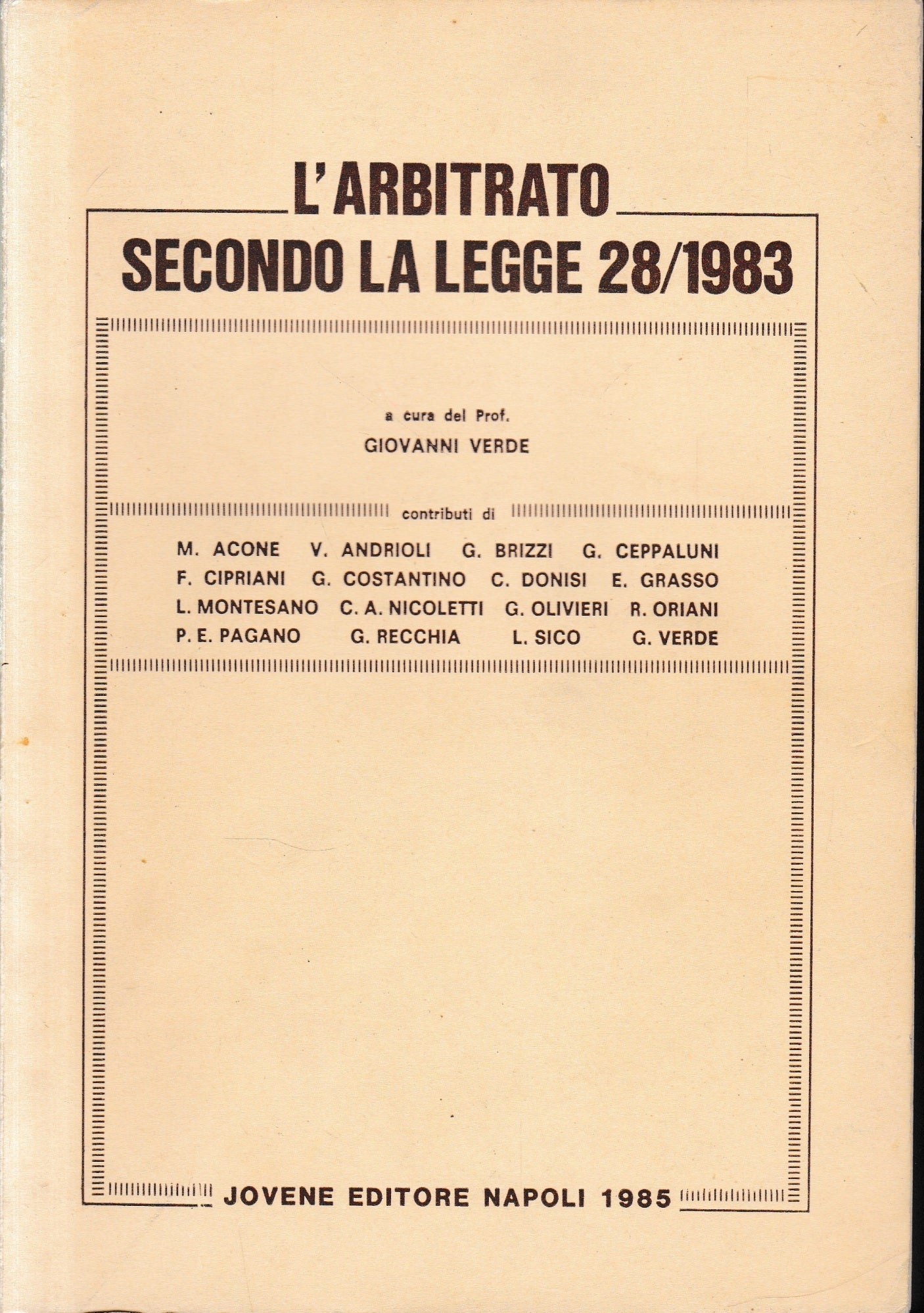 L'arbitrato secondo la Legge 28/1983 - copertina