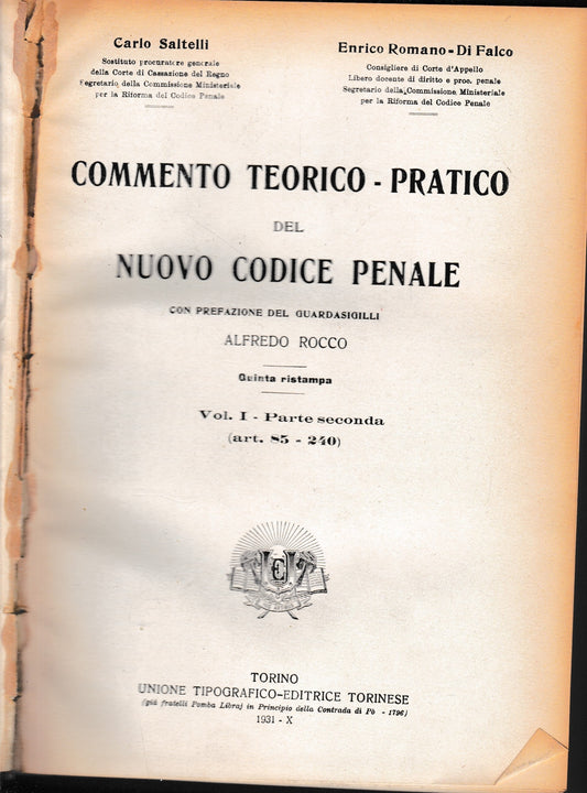 Commento teorico-pratico del nuovo codice penale, vol. 1, p. seconda, art. 85-240 - copertina