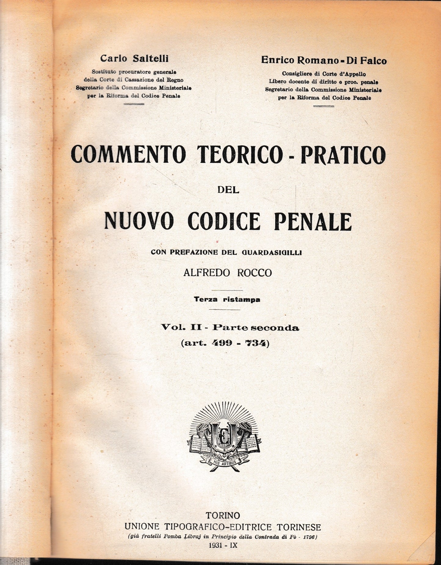 Commento teorico-pratico del nuovo codice penale, vol. 2- p. 2^: art. 499-734 - copertina