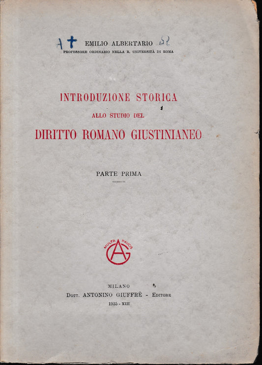 Introduzione storica allo studio del diritto romano giustinianeo. Parte prima - copertina