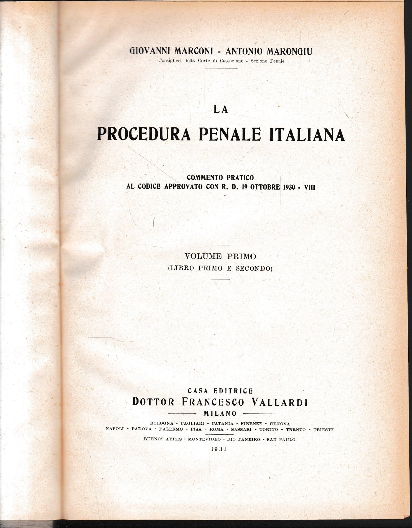 La procedura penale italiana, vol. 1, libro primo e secondo. - copertina