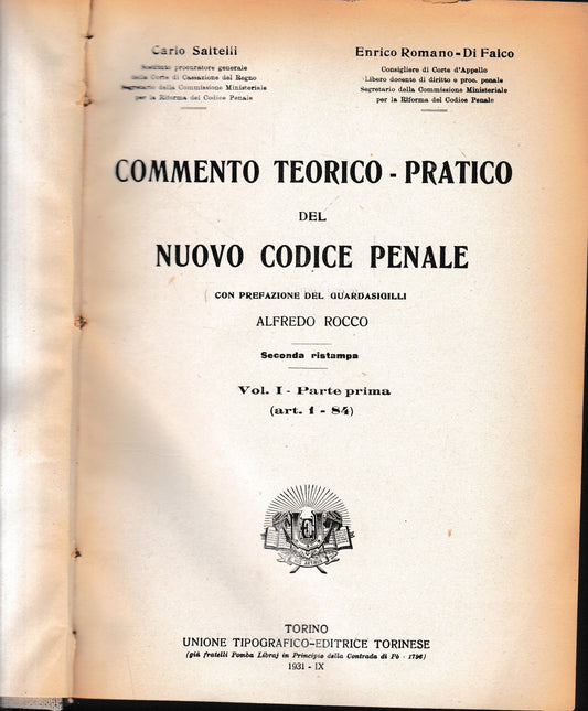 Commento teorico-pratico del nuovo codice penale, vol. 1 parte prima, art. 1-84 - copertina