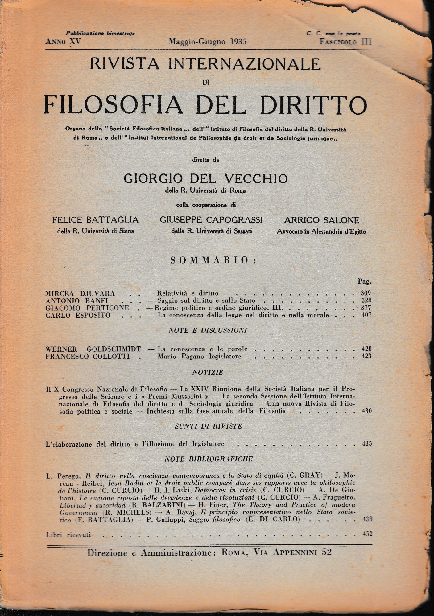 Rivista Internazionale di Filosofia del Diritto - copertina