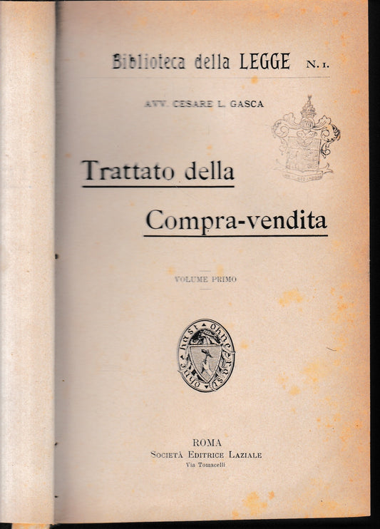 Trattato della Compra-vendita, vol. 1° - copertina
