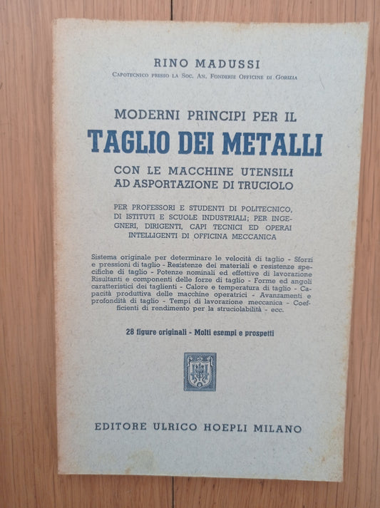 Moderni principi per il taglio dei metalli con le macchine utensili ad asportazione di truciolo - copertina