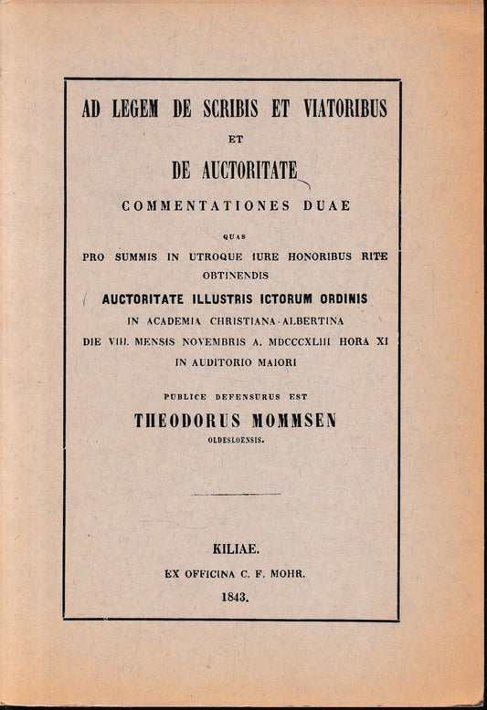 Ad legem de scribis et viatoribus et de autorictate. Ristampa anastatica. - copertina