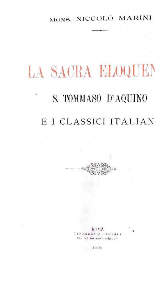 La sacra eloquenza. S. Tommaso d'Aquino e i classici italiani - copertina