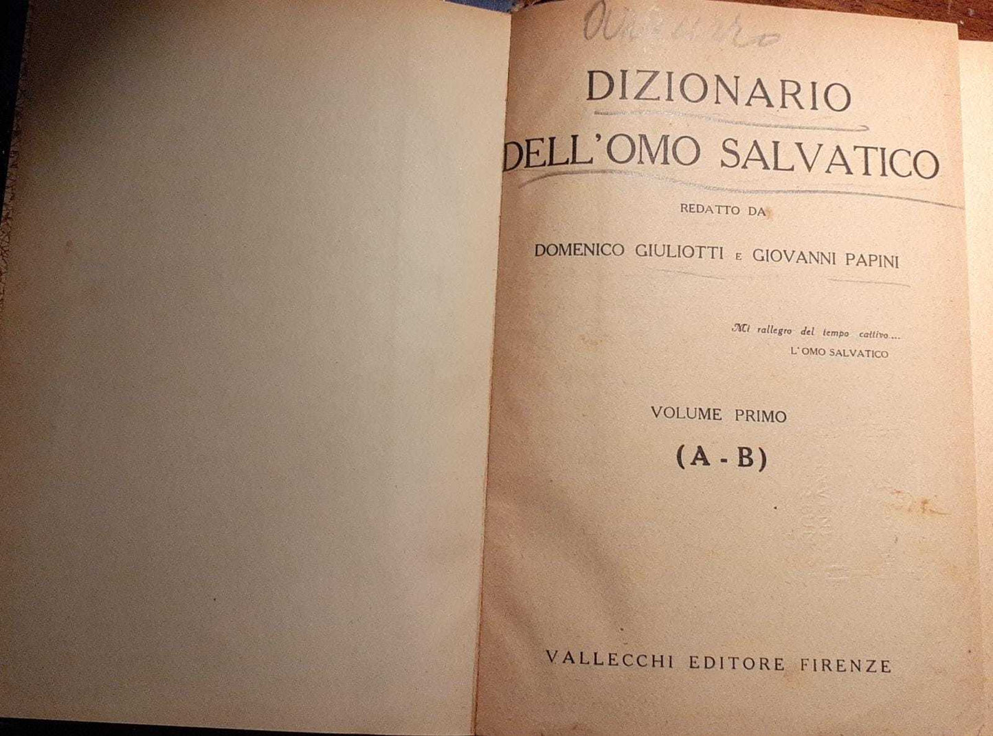 Dizionario Dell'Omo Salvatico. Volume primo (A-B) - copertina