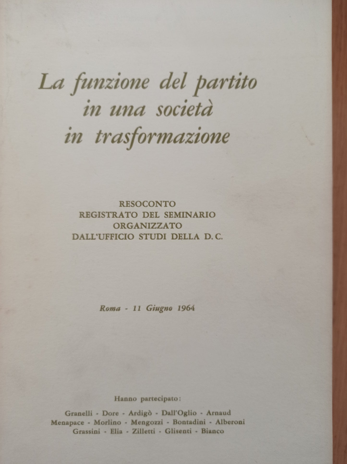 La funzione del partito in una società in trasformazione - copertina