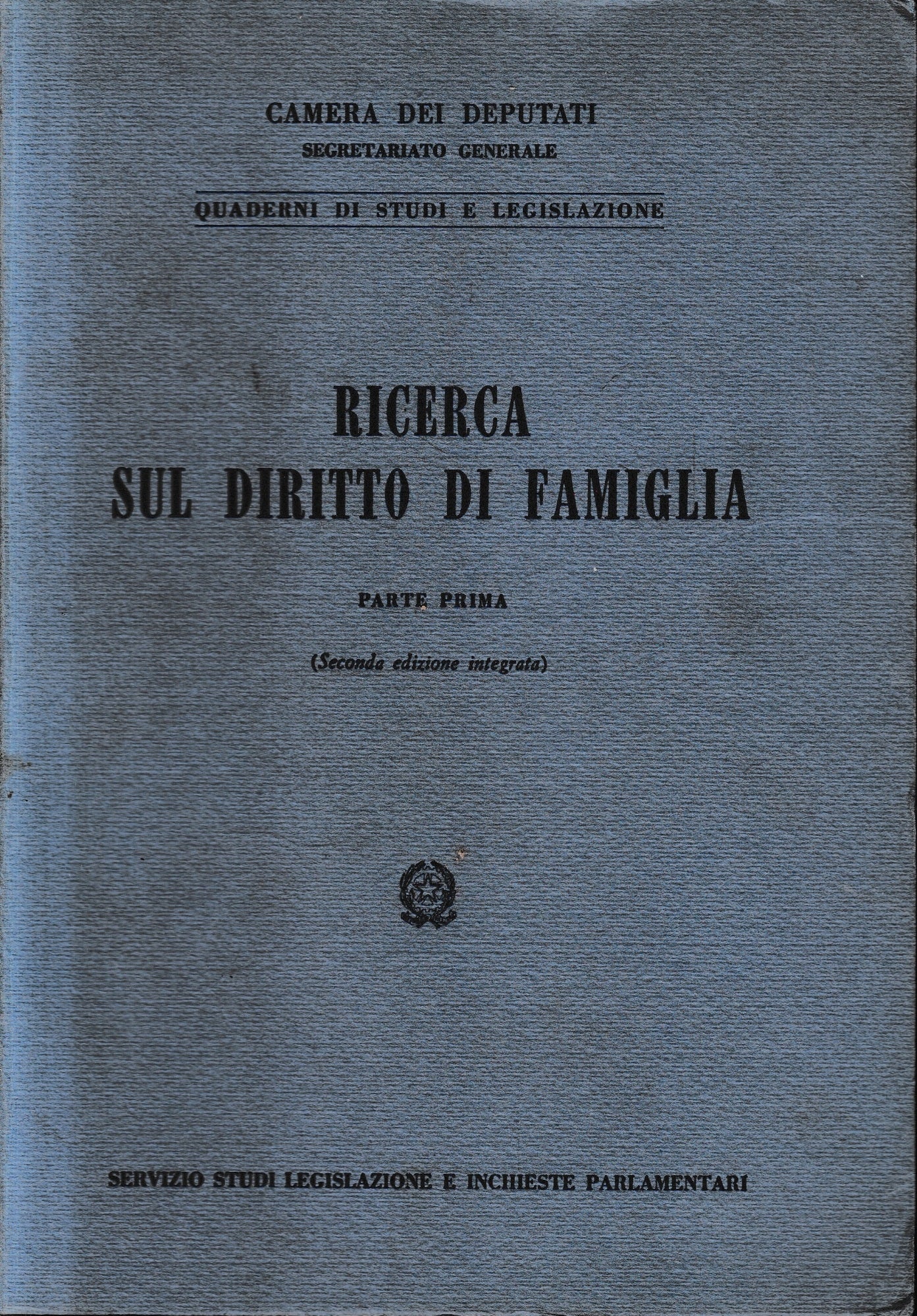 Ricerca sul diritto di famiglia, parte prima - copertina