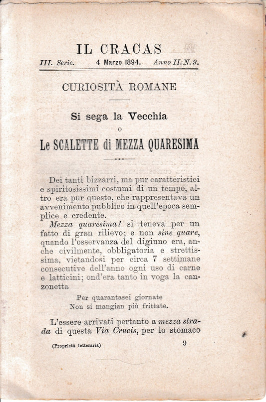Il Cracas. Diario di Roma. Vol. 1. III serie, 4 Marzo 1894, anno II, n. 9 - copertina
