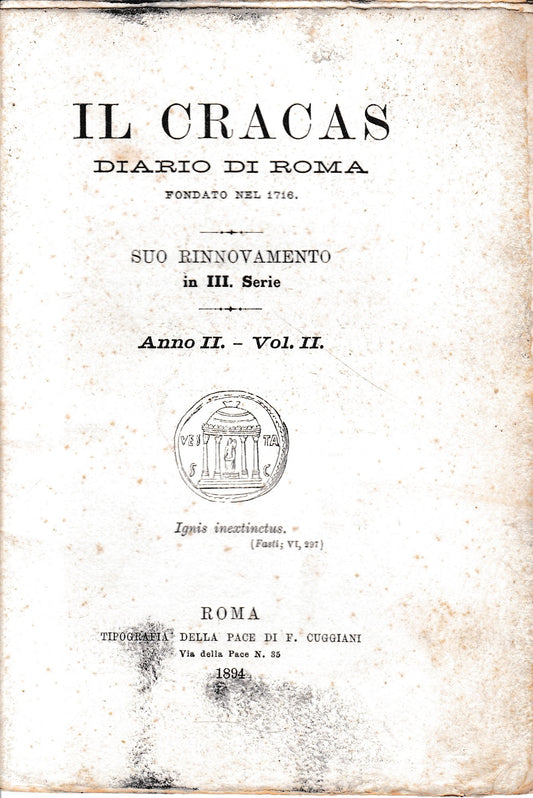 Il Cracas. Diario di Roma. Vol. 2. III serie, 1 Aprile 1894, anno II, n. 12 - copertina