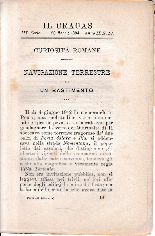 Il Cracas. Diario di Roma. Vol. 2. III serie, 20 Maggio 1894, anno II, n. 18 - copertina