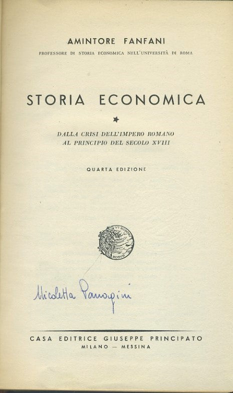 Storia economica. Dalla crisi dell'impero romano alla principio del secolo XVIII - copertina