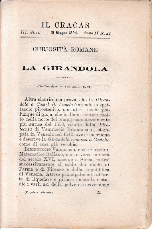 Il Cracas. Diario di Roma. Vol. 2. III serie,10 Giugno 1894, anno II, n. 21 - copertina