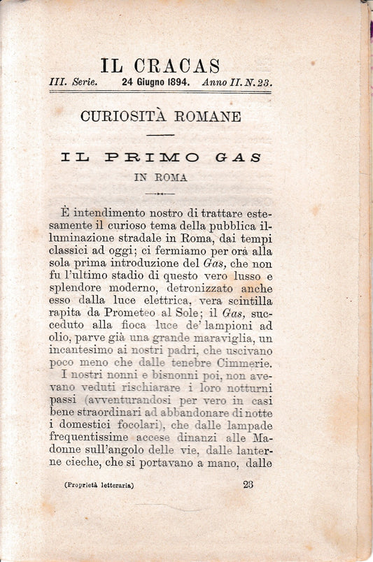 Il Cracas. Diario di Roma. Vol. 2. III serie, 24 Giugno 1894, anno II, n. 23 - copertina