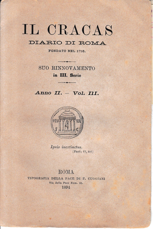 Il Cracas. Diario di Roma. Vol. 3. III serie, 8 Luglio 1894, anno II, n. 24 - copertina