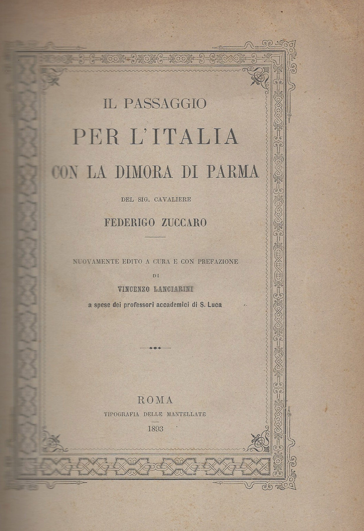 Il passaggio per l'Italia con la dimora di Parma - copertina