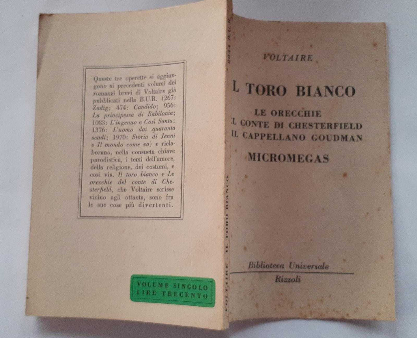 Il toro bianco. Le orecchie del conte di Chesterfield e il cappellano Goudman. Micromegas - copertina