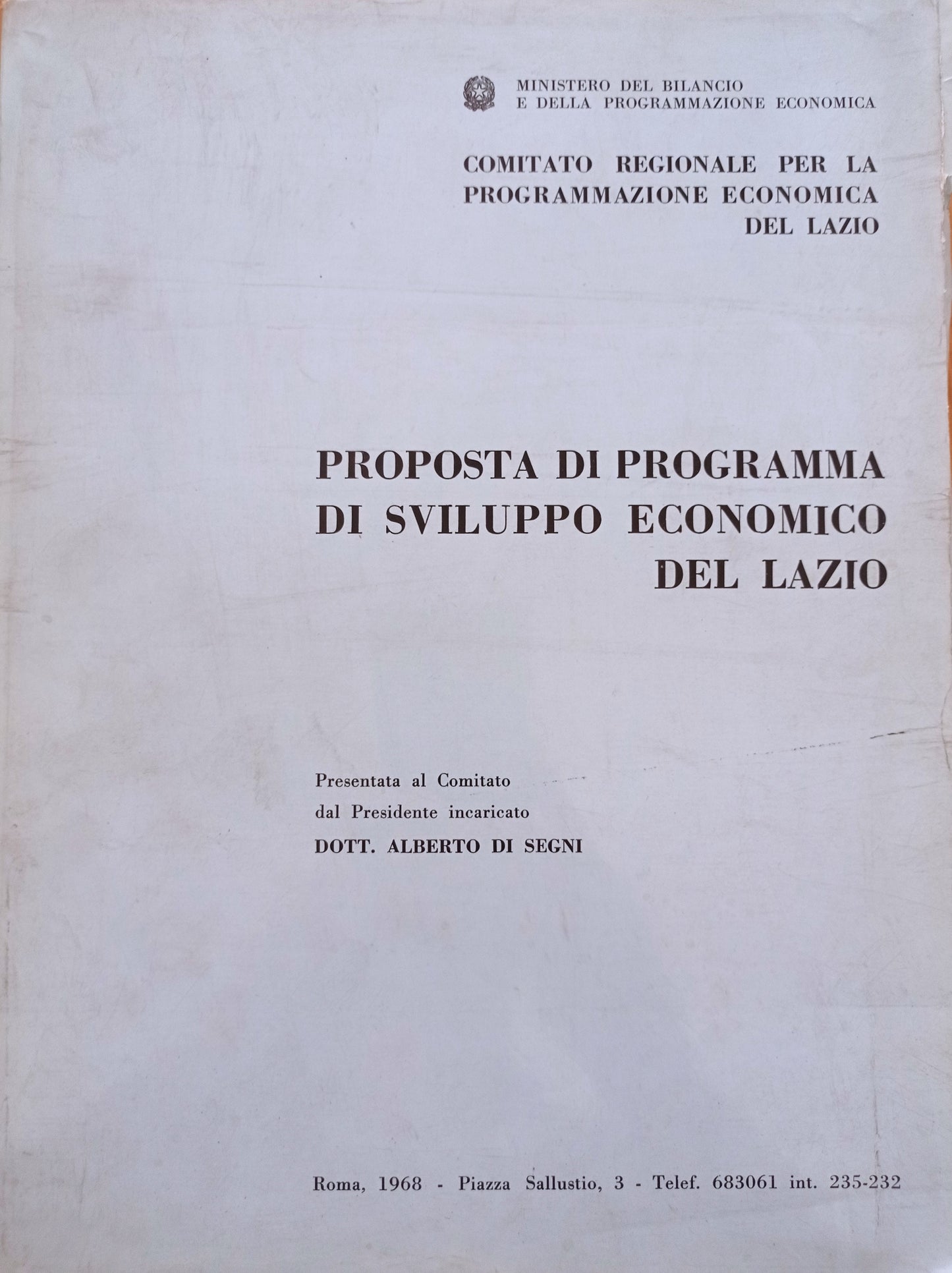 Proposta di programma di sviluppo economico del Lazio - copertina