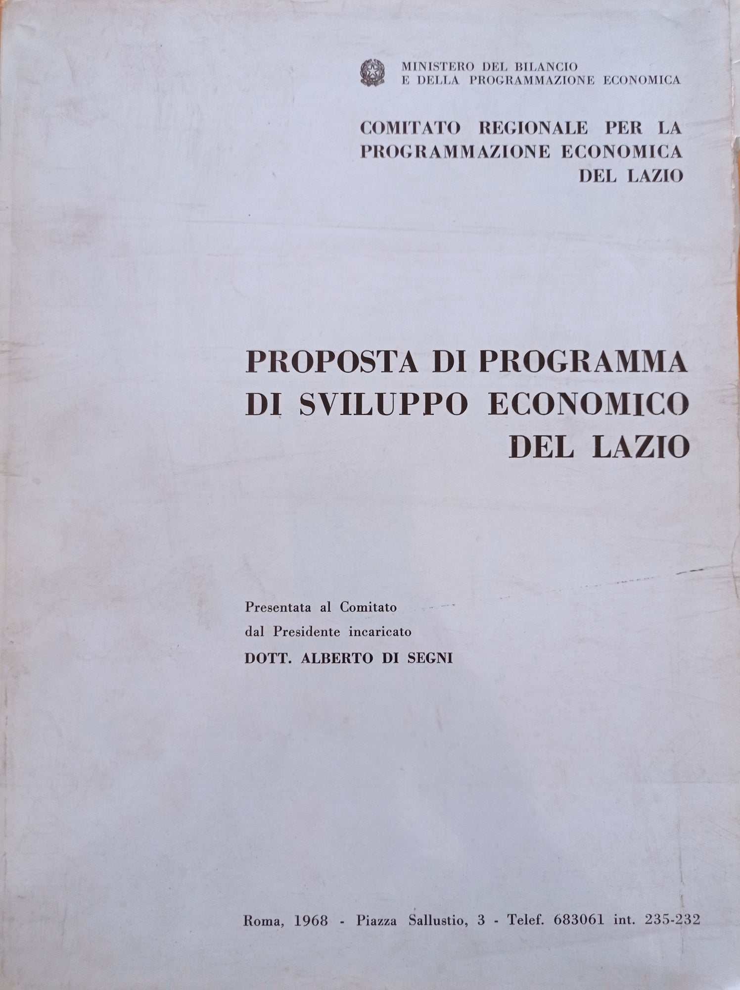 Proposta di programma di sviluppo economico del Lazio - copertina