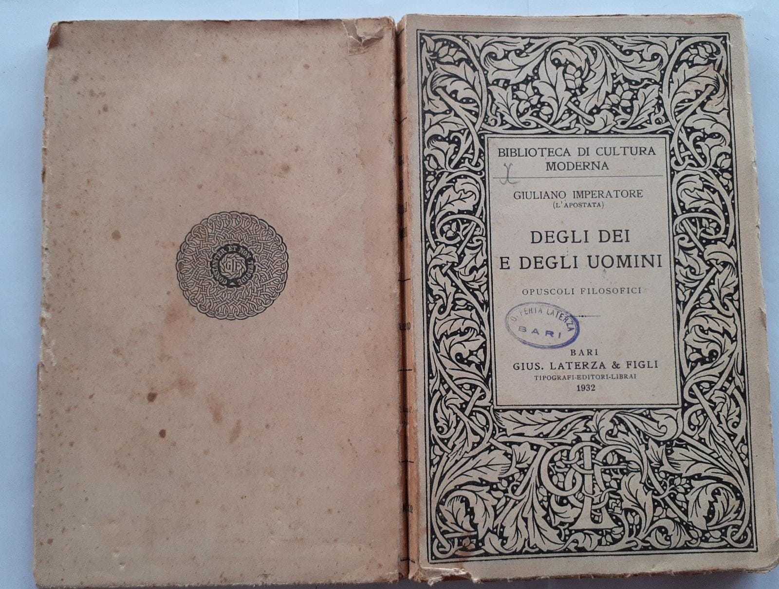 Degli Dei e degli uomini.  Opuscoli filosofici - copertina