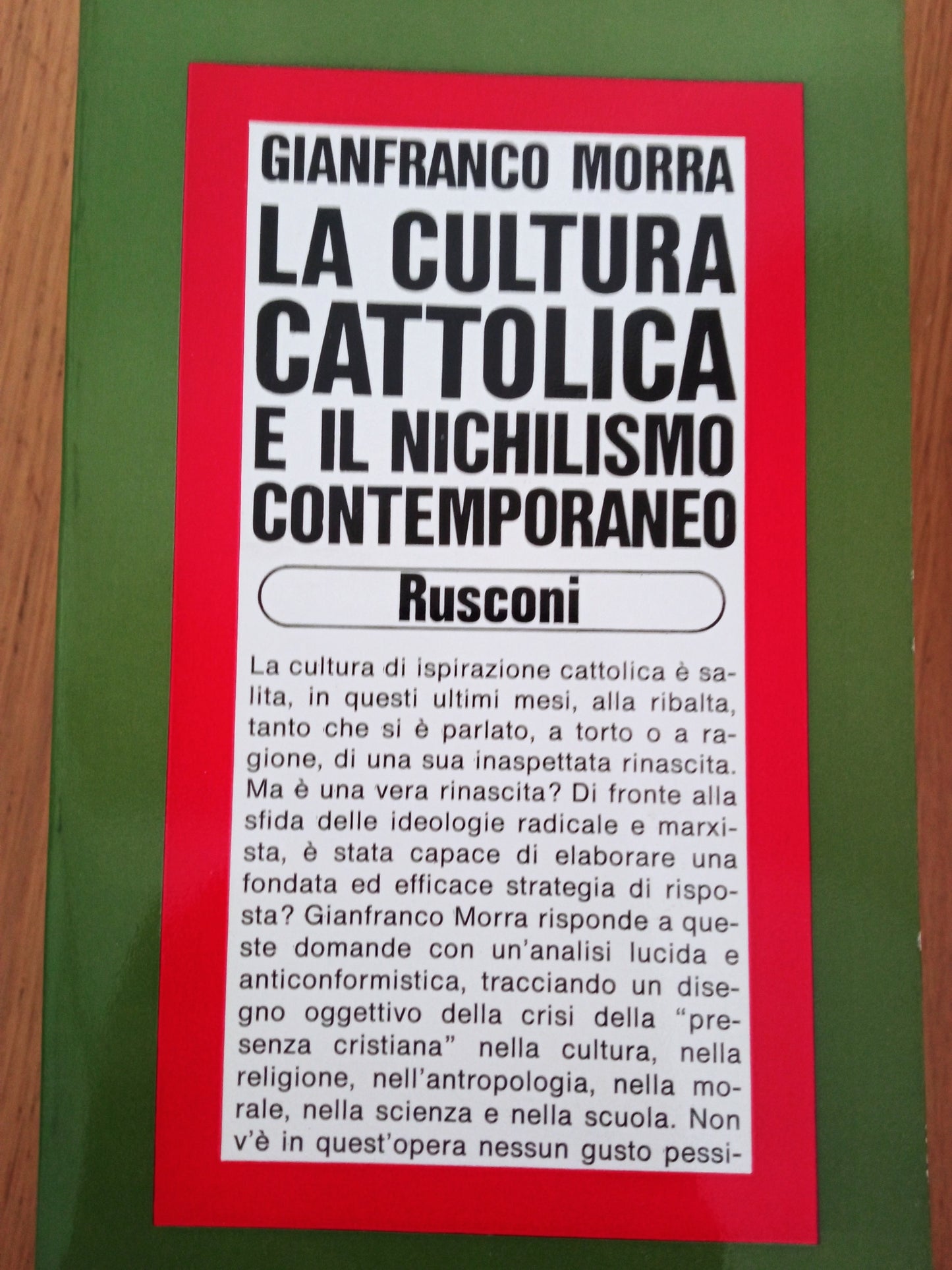 La cultura cattolica e il nichilismo contemporaneo - copertina