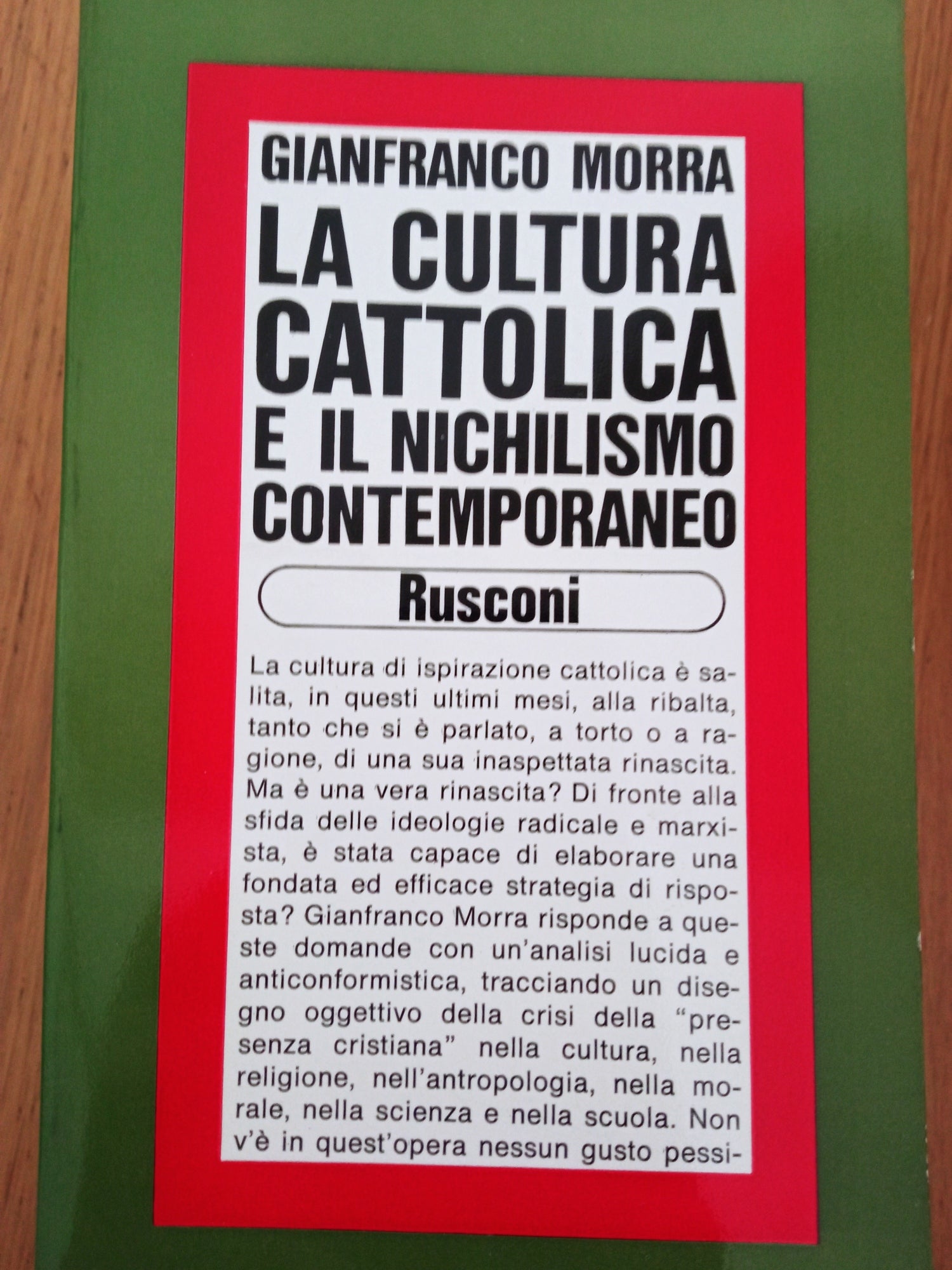La cultura cattolica e il nichilismo contemporaneo - copertina