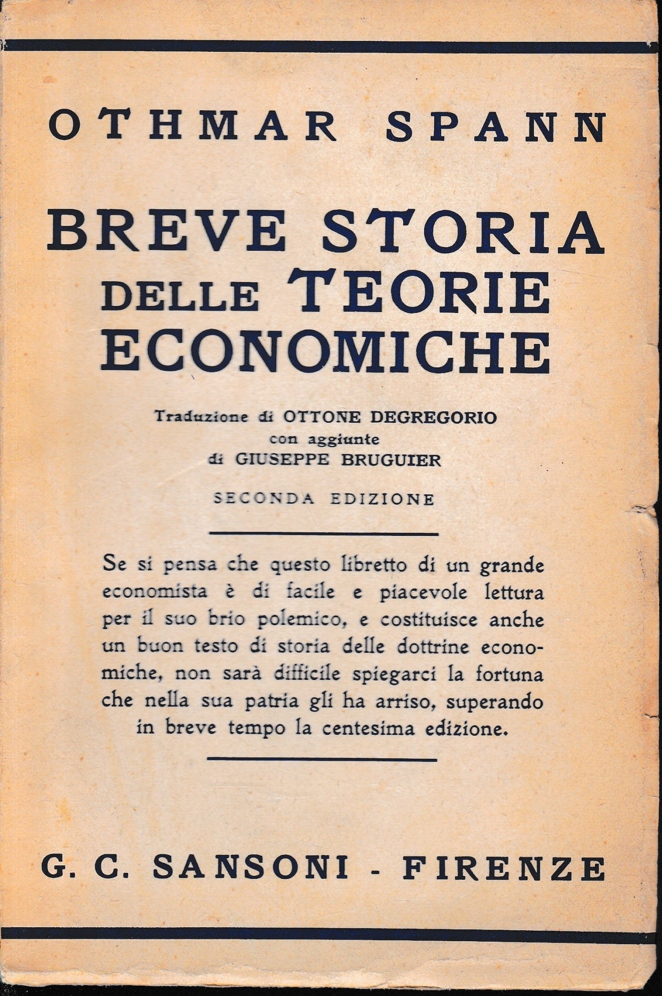 Breve storia delle teorie economiche - copertina