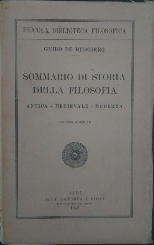 Sommario di storia della filosofia. Antica - Medievale - Moderna - copertina