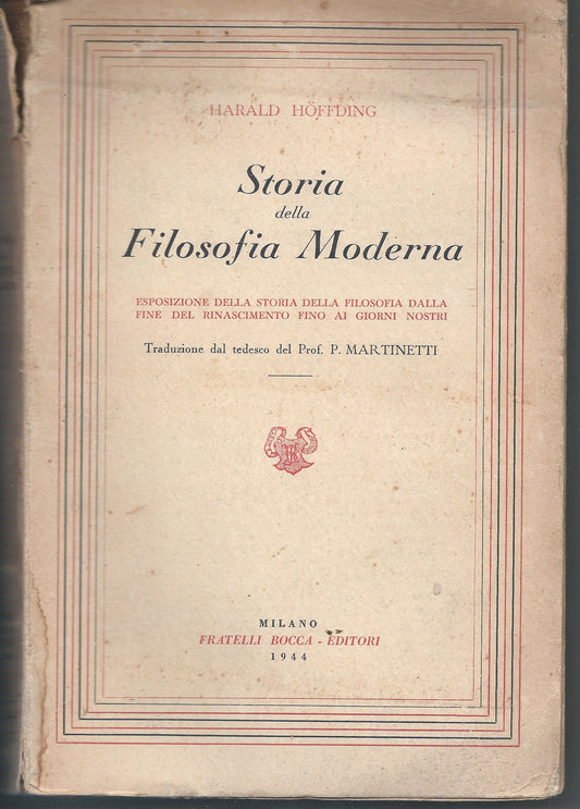 Storia della Filosofia Moderna (Volume primo) - copertina