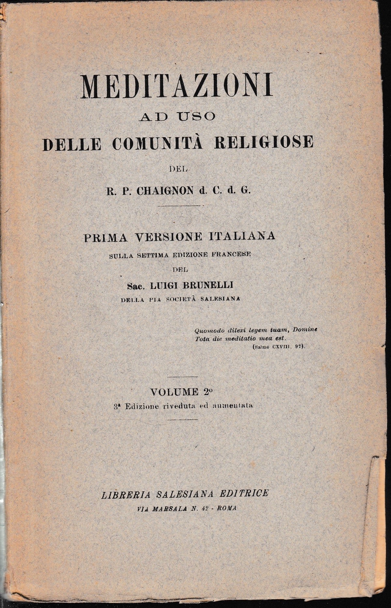 Meditazioni ad uso delle comunità religiose, vol. 2°. - copertina