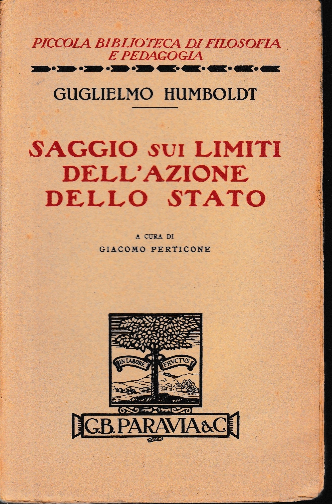 Saggio sui limiti dell'azione dello Stato - copertina