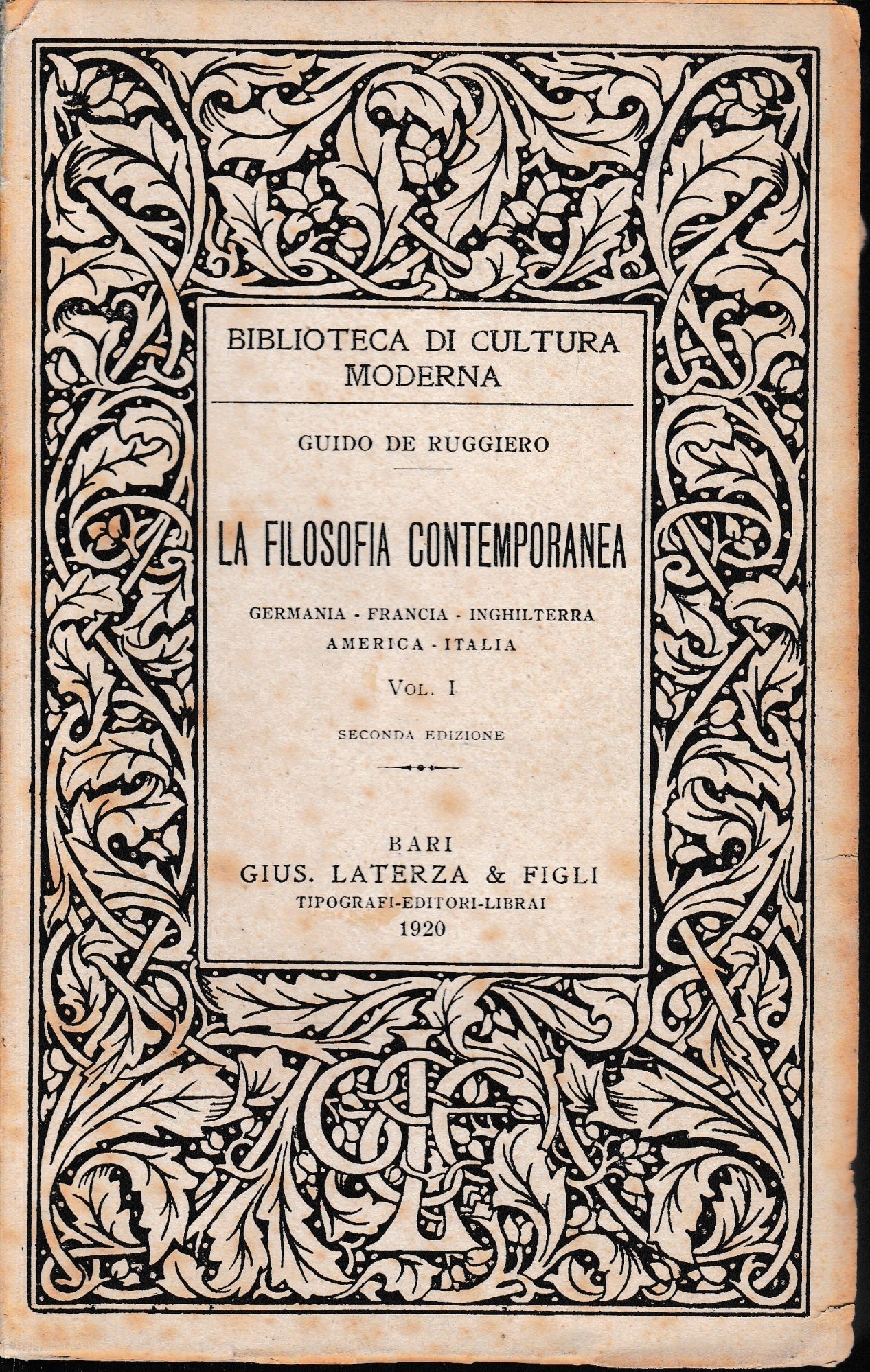 La filosofia contemporanea, vol. 1° - copertina