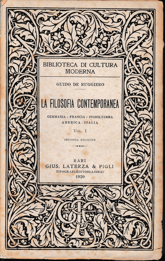 La filosofia contemporanea, vol. 1° - copertina