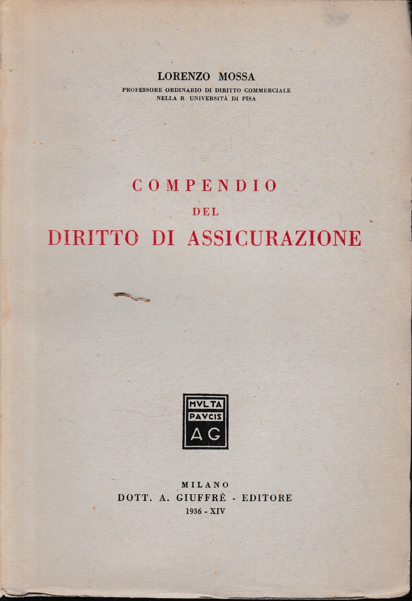 Compendio del Diritto di Assicurazione - copertina