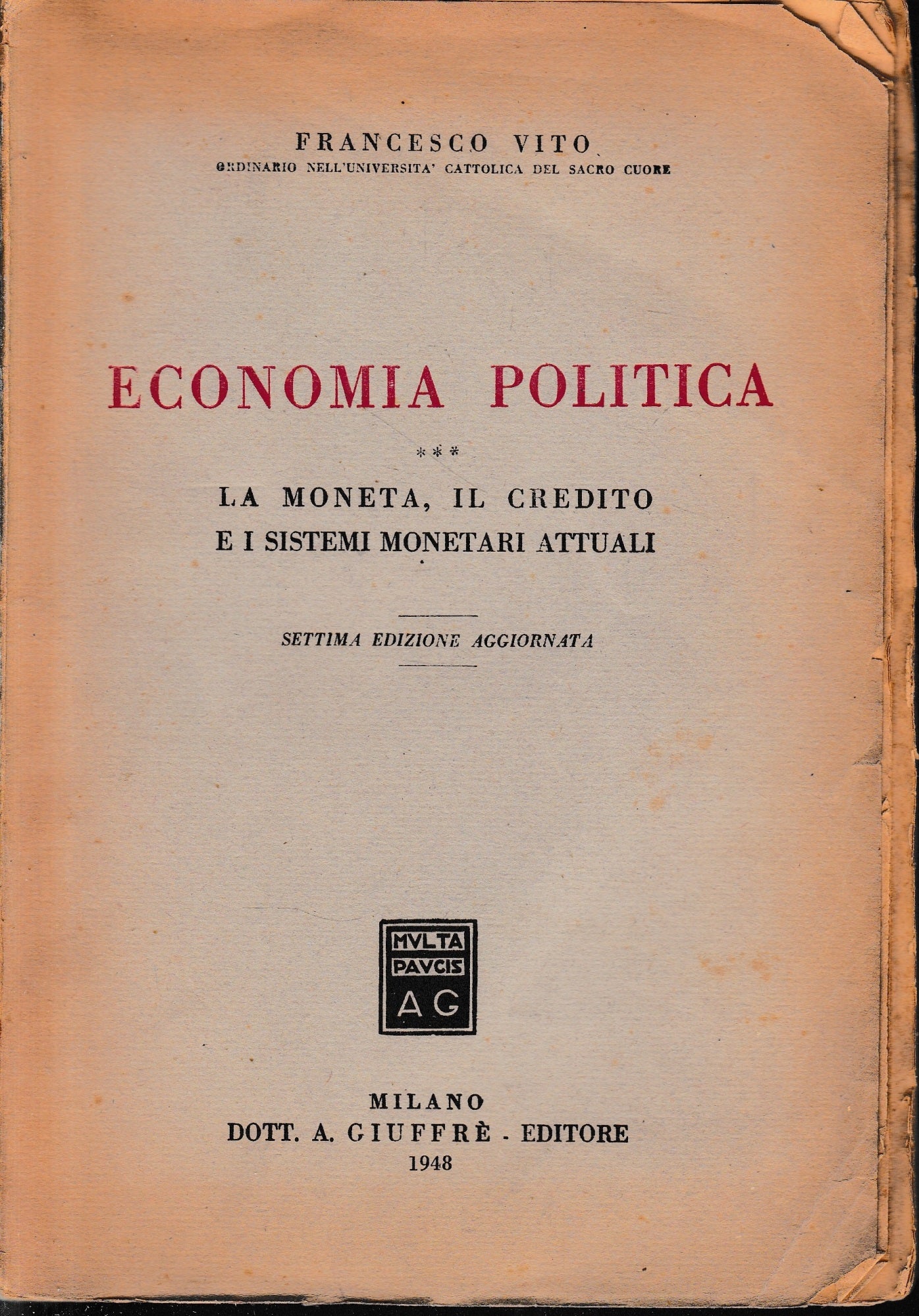 Economia Politica, vol. 3°. Un volume - copertina