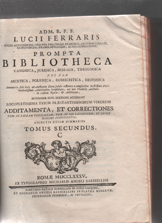 Prompta Bibliotheca. Canonica Juridica, Moralis, Theologica, nec non Ascetica, Polemica, Rubricistica, Historica (tomus secundus) - copertina