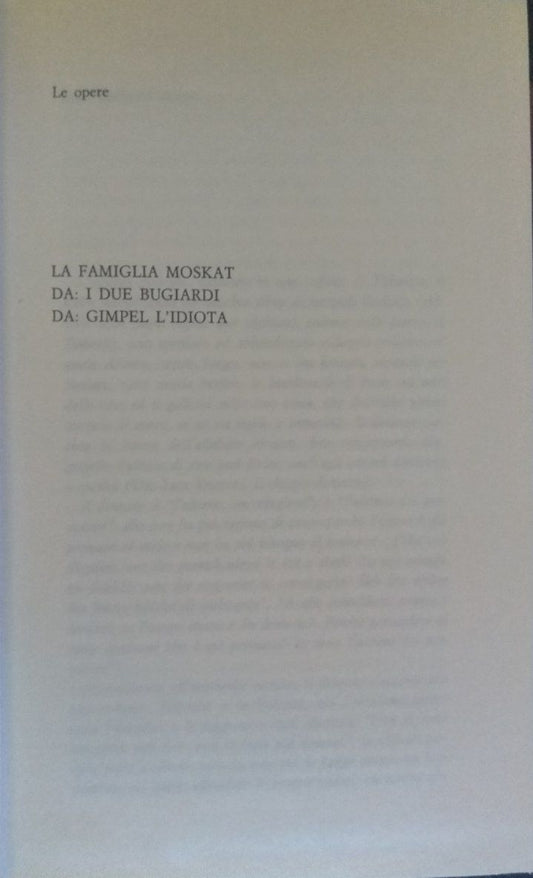 Le opere: La famiglia Moskat, Da: I due bugiardi, Da: Gimpel l'idiota - copertina