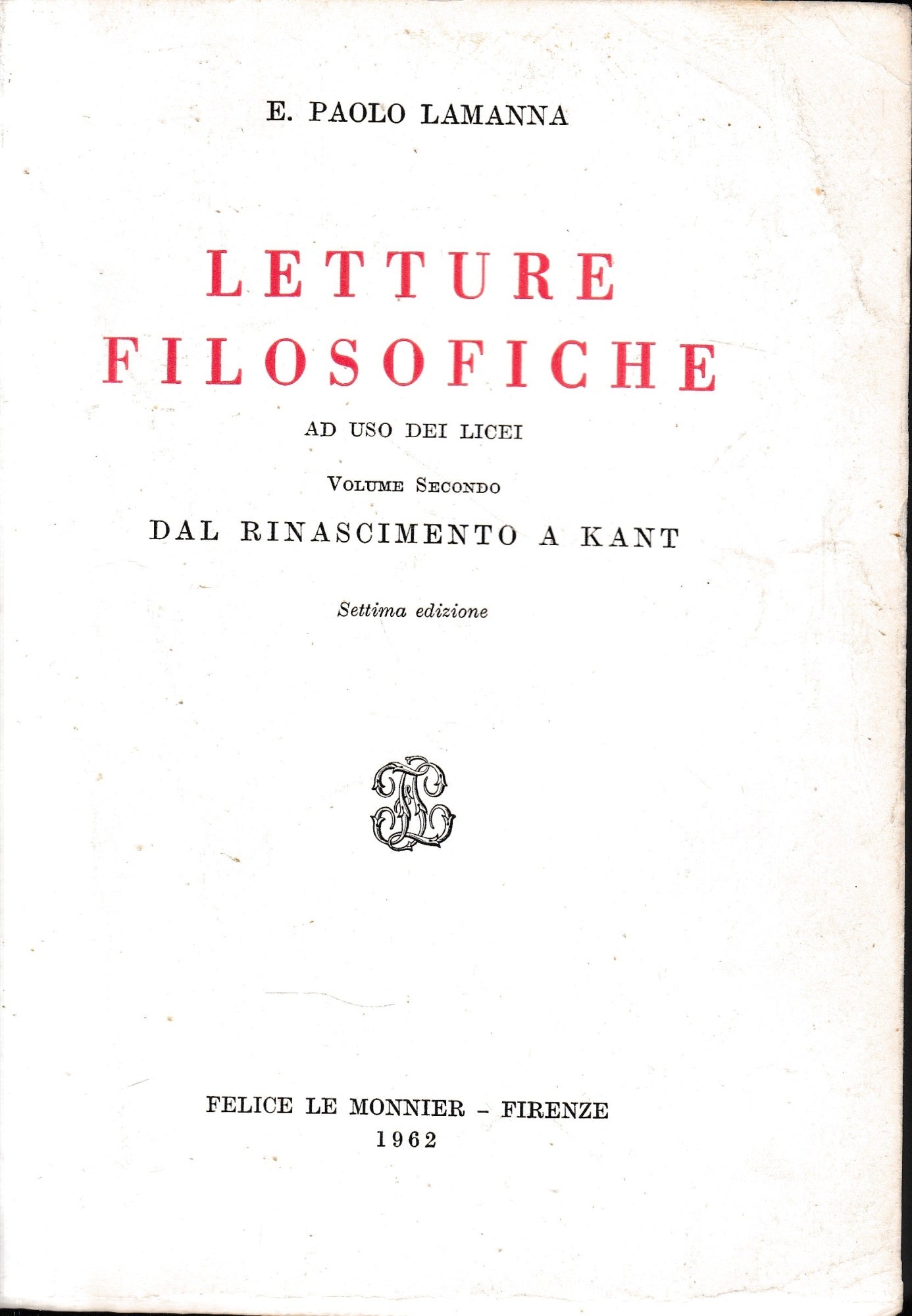 Letture filosofiche, vol. 2°: Dal Rinascimento a Kant - copertina