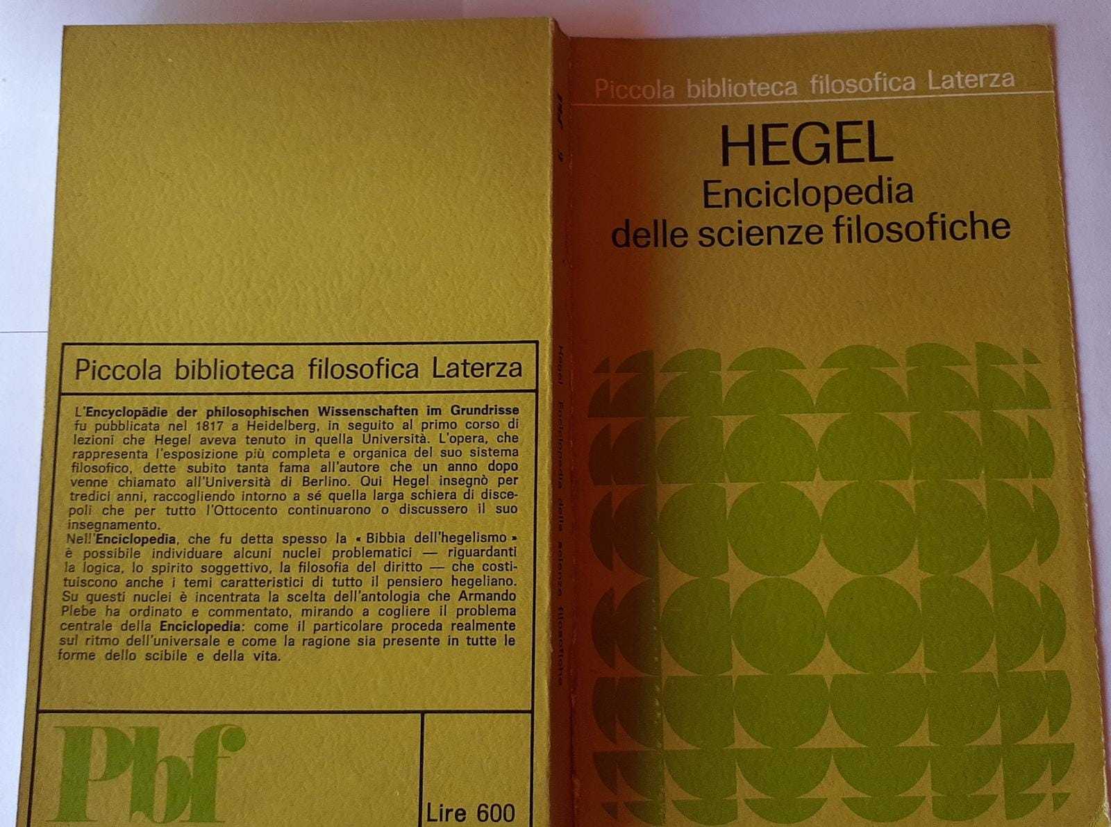 Enciclopedia delle scienze filosofiche a cura di Armando Plebe - copertina