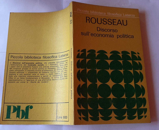Discorso sull'economia politica e frammenti politici. Traduzione di Celestino E.Spada prefazione di Umberto Cerroni - copertina