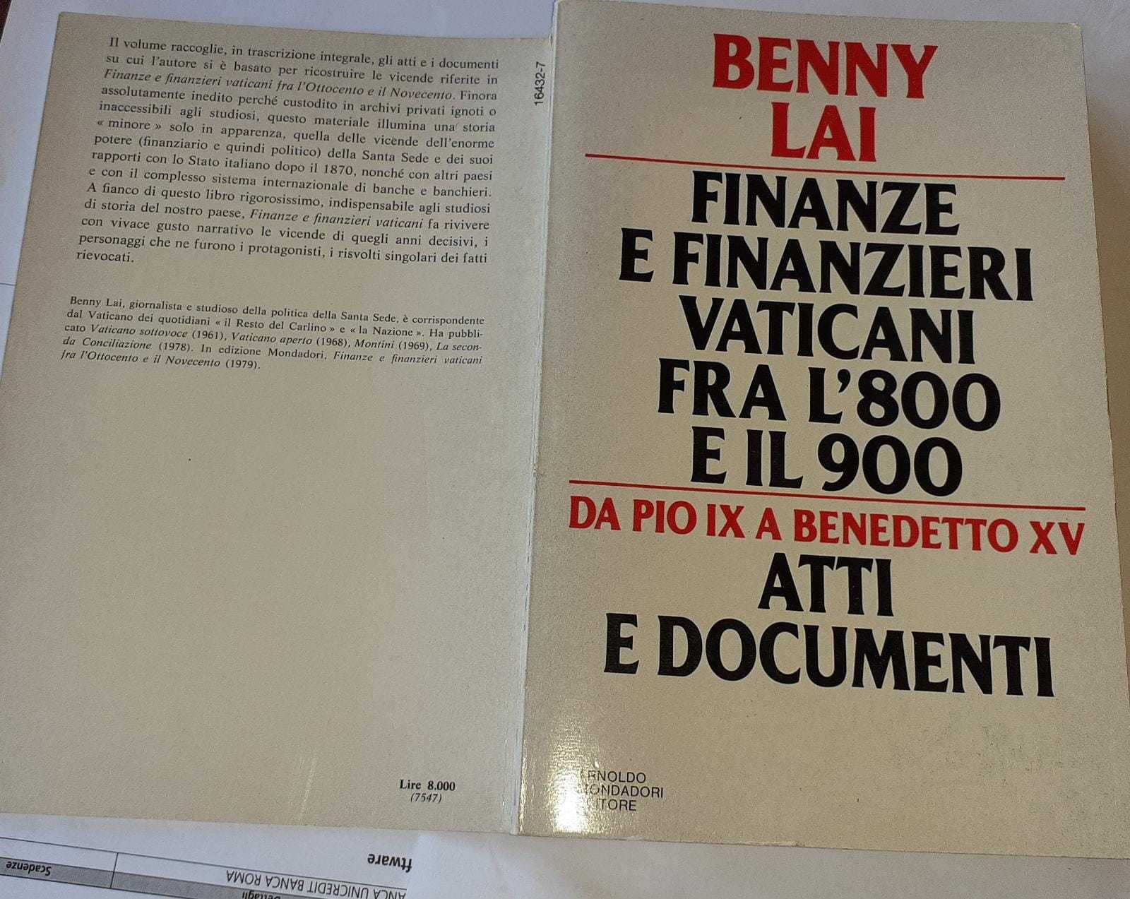 Finanze e finanzieri vaticani fra l'800 e il 900. Da pio IX a Benedetto XV. Atti e documenti - copertina