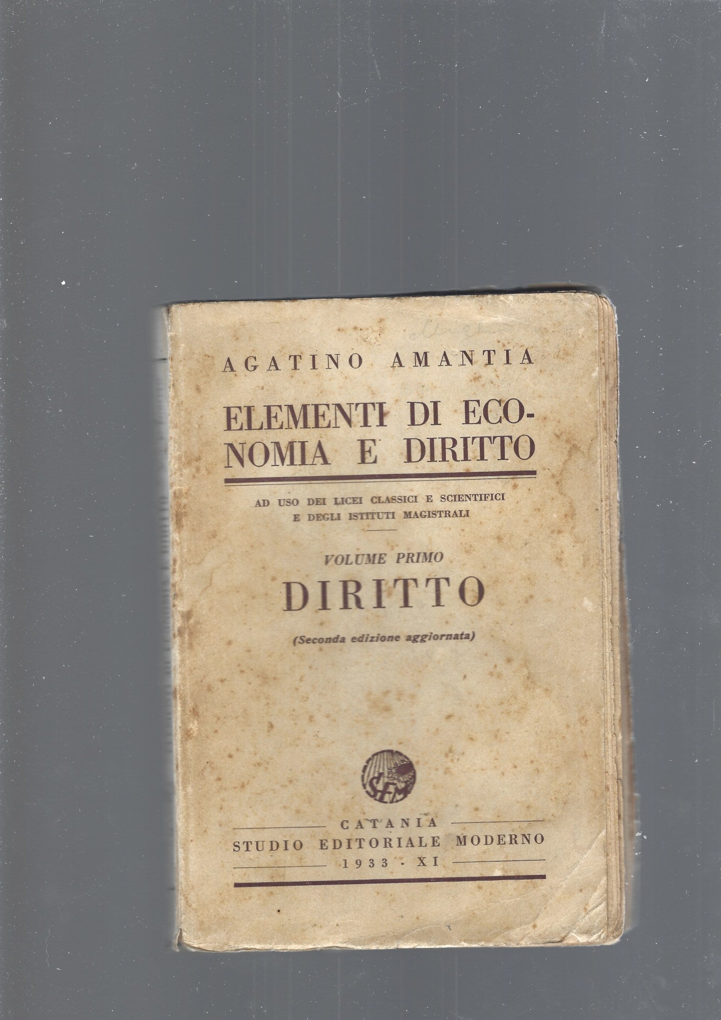 ELEMENTI DI ECONOMIA E DIRITTO: DIRITTO vol I - copertina