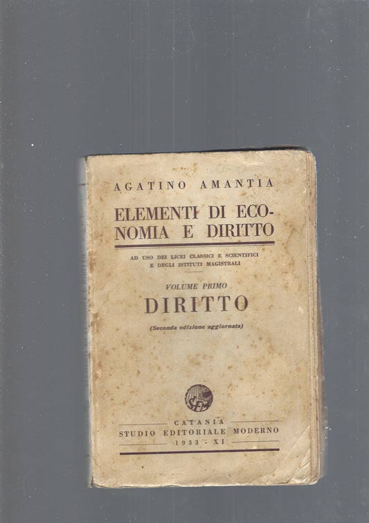 ELEMENTI DI ECONOMIA E DIRITTO: DIRITTO vol I - copertina