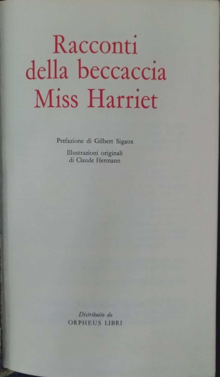 Racconti della beccaccia Miss Harriet - copertina