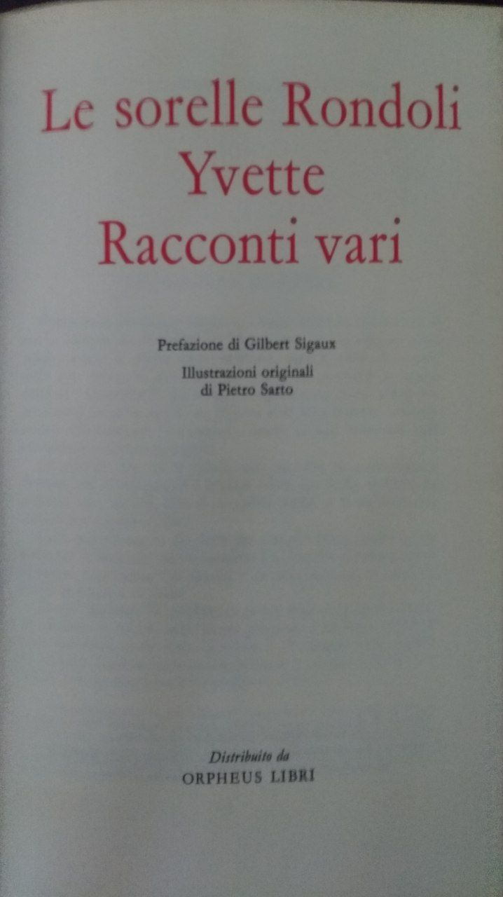 Le sorelle Rondoli Yvette. Racconti vari - copertina